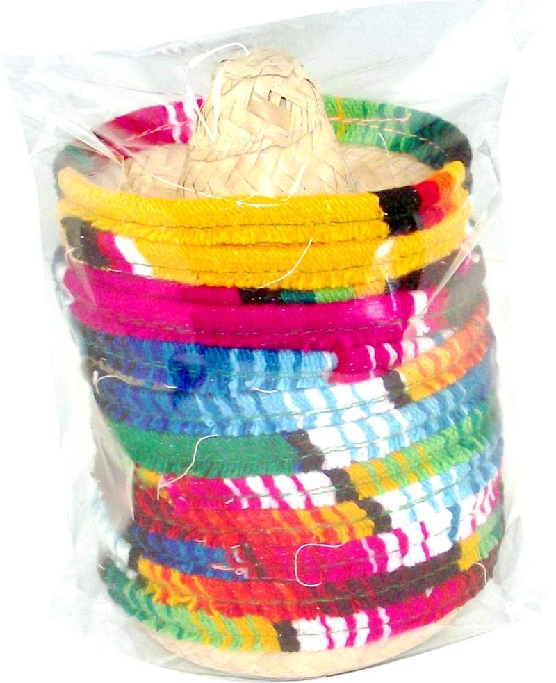 More Fiesta Mini Mexican Sombrero Zapata hat - 4 inches wide Small decorated straw hats, 12-pack - Image 4